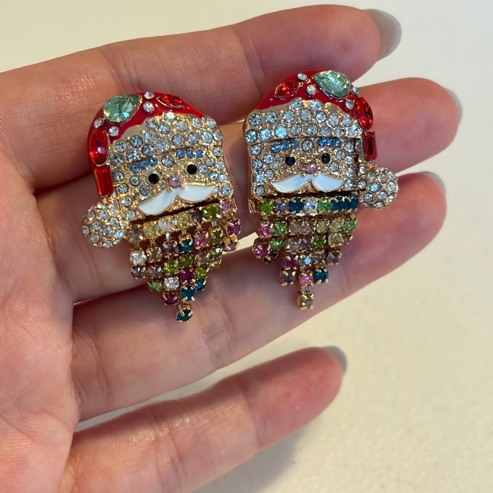 Festive Santa Claus Rhinestone Earrings. - Picture 3 of 6